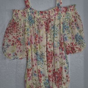 Romantic Pink and Red Floral Off-Shoulder Blouse